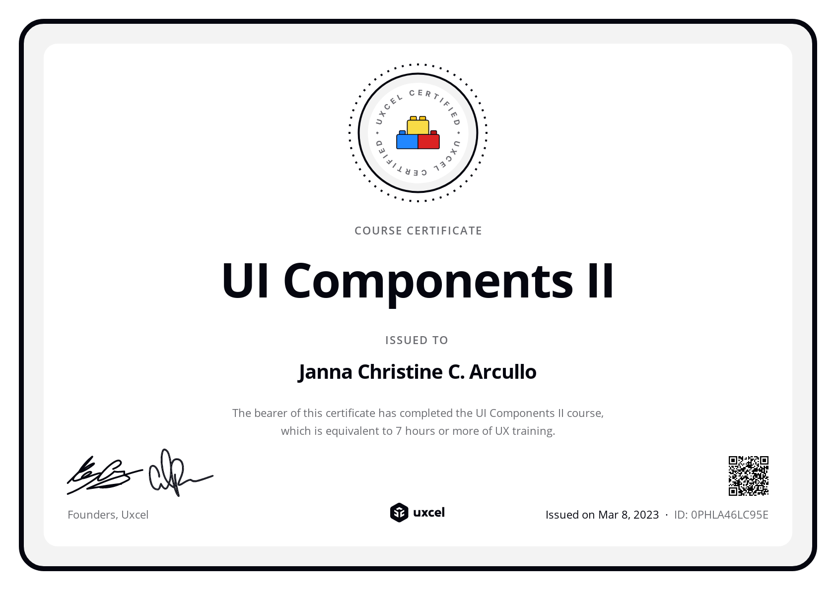 Janna Christine C. Arcullo's certificate